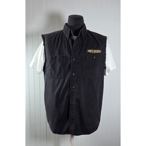 Harley Davidson Motorcycle Black Sleeveless Shirt Mens XL Gold Embroidered Eagle - Picture 4 of 14